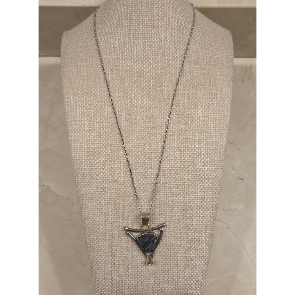 Unique Vintage Sterling‎ Silver Abalone Pendant 18' Sterling Necklace